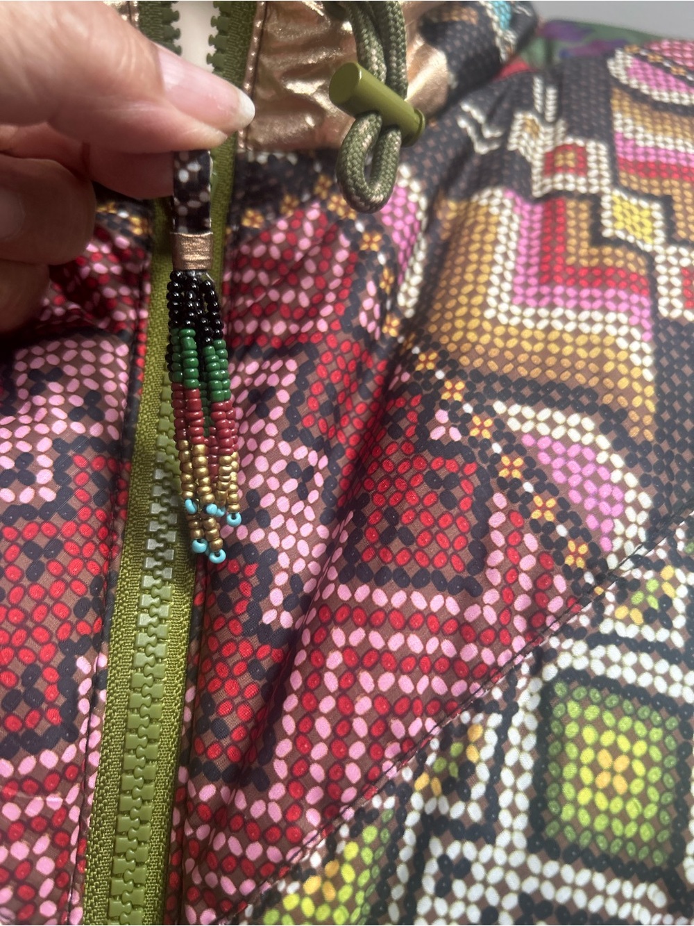 Farm Rio Tropical Rauti Metallic Reversible Quilted Floral Print Puffer Jacket - Picture 3 of 12